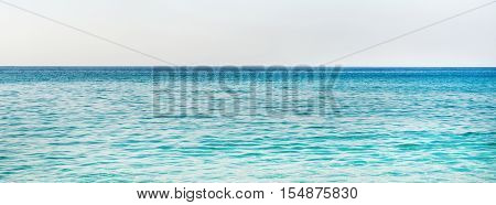 All shades of marine blue. Turquoise blue sea water of Mediterranean sea at Kleopatra beach in Alanya, Antalya region, Turkey coast. Gradient of blue at Turkish Riviera