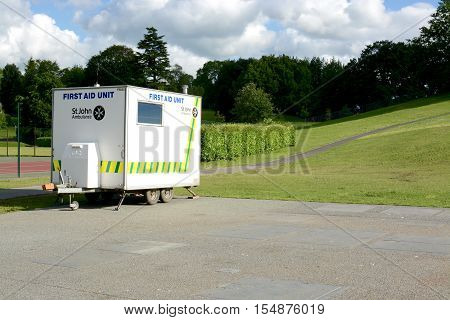 WINDERMERE, UK - JUNE 20, 2016: A St. John Ambulance, mobile First Aid Unit, Windermere, Cumbria, UK