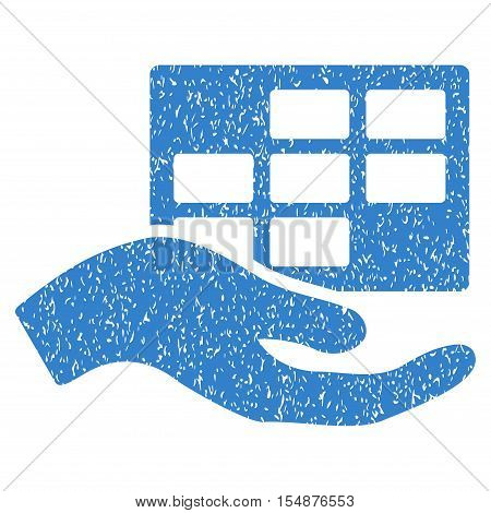 Service Schedule Hand grainy textured icon for overlay watermark stamps. Flat symbol with scratched texture. Dotted vector cobalt ink rubber seal stamp with grunge design on a white background.