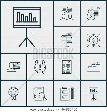 Set Of Project Management Icons On Report, Presentation And Opportunity Topics. Editable Vector Illu