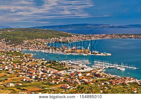 Trogir shipyard and Ciovo island aerial view Dalmatia Croatia