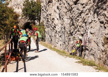 TRIESTE ITALY - SEPTEMPER 25: Rescue patrol in action during an assistance on Septemper 25 2016