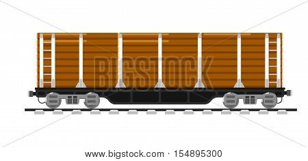 Railway wagon isolated on white background vector illustration. Railroad transport design element. Side view freight container. Cargo train on railroad. Rail carriage in flat design
