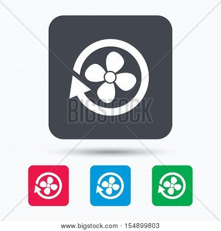 Ventilation icon. Air ventilator or fan symbol. Colored square buttons with flat web icon. Vector