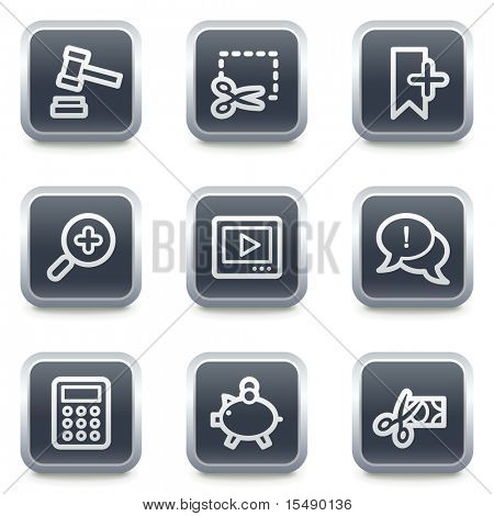 Shopping web icone set 3, grigio pulsanti quadrati