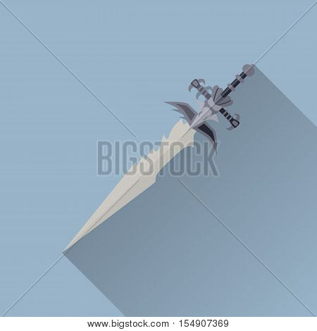 Cartoon game sword isolated on white. One-handed medieval knife. Weapon symbol icon. War concept. For computer games, mobile appliances. Part of series of game objects. Vector illustration.