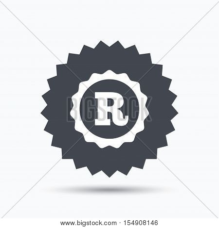 Registered trademark icon. Intellectual work protection symbol. Gray star button with flat web icon. Vector