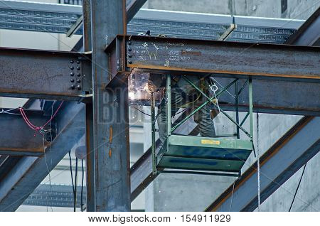 a construction worker working on highrise building