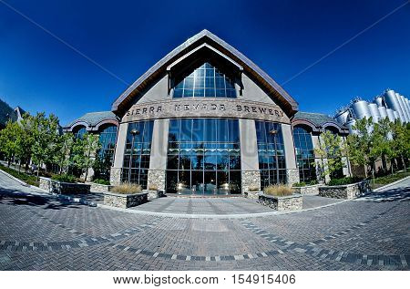 FLETCHER NC October 15 2016 - Sierra Nevada Brewery on sunny day with clear blue sky