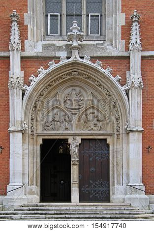 Vienna Austria - November 7 2015: entrance to one of catholic churches in Vienna Austria