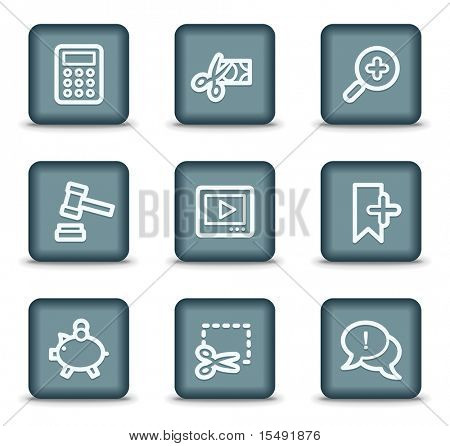Shopping web icone set 3, grigio pulsanti quadrati