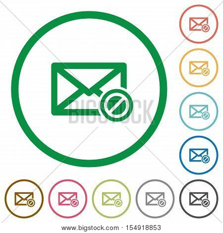 Blocked mail flat color icons in round outlines