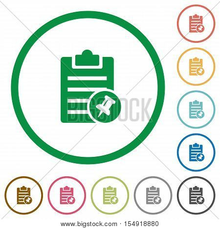 Note pin flat color icons in round outlines