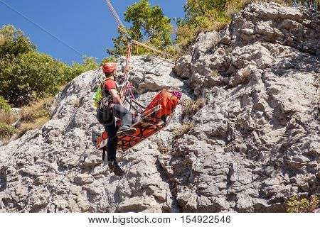 TRIESTE ITALY - SEPTEMPER 25: Rescue patrol in action during an assistance on Septemper 25 2016