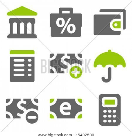 Finanční web ikony set 2, zelená šedá pevné ikony