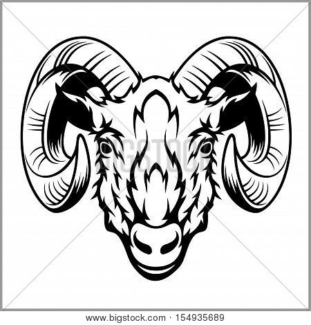 Ram head logo or icon in black and white. This is vector illustration ideal for a mascot and T-shirt graphic.
