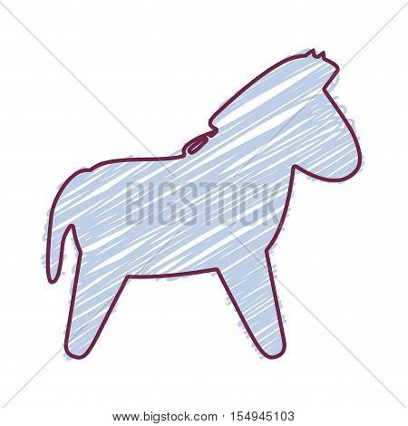 blue little horse kid toy icon over white background. sketch and draw design. vector illustration