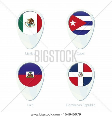 Mexico, Cuba, Haiti, Dominican Republic Flag Location Map Pin Icon.