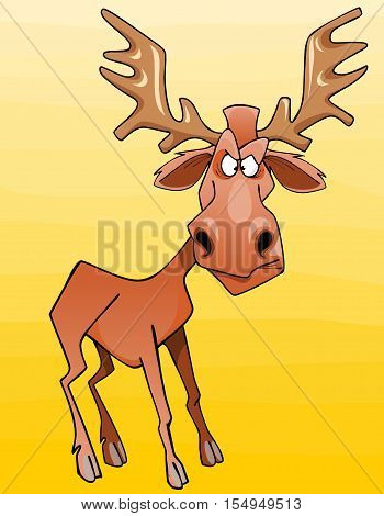 cartoon moose character looks angrily on a yellow background