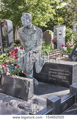 Moscow Russia -September 102016: Novodevichy Cemetery. Grave actor Yevgeny Matveyev