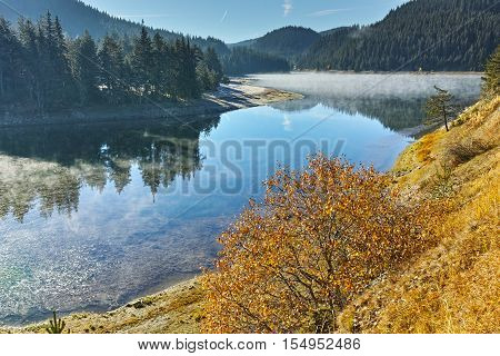 Landscape with Fog over the water of Golyam Beglik Reservoir, Pazardzhik Region, Bulgaria