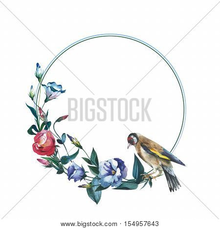 Wildflower Eustoma flower frame in a watercolor style isolated. Full name of the plant: Eustoma russellianum. Aquarelle wild flower for background, texture, wrapper pattern, frame or border.