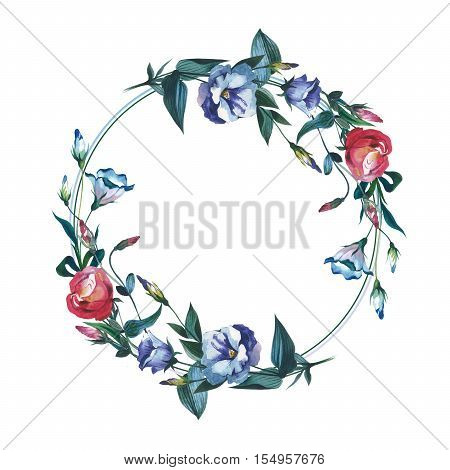 Wildflower Eustoma flower frame in a watercolor style isolated. Full name of the plant: Eustoma russellianum. Aquarelle wild flower for background, texture, wrapper pattern, frame or border.