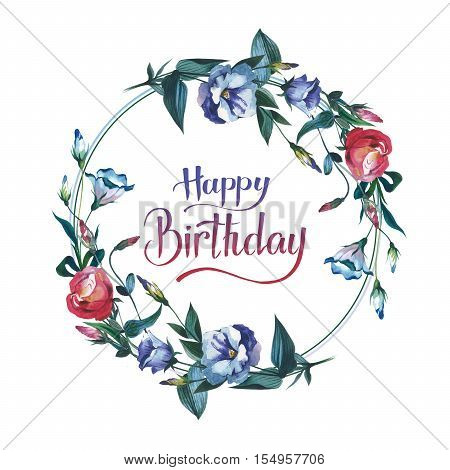 Wildflower Eustoma flower frame in a watercolor style isolated. Full name of the plant: Eustoma russellianum. Aquarelle wild flower for background, texture, wrapper pattern, frame or border.
