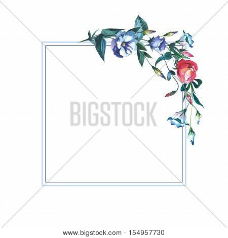 Wildflower Eustoma flower frame in a watercolor style isolated. Full name of the plant: Eustoma russellianum. Aquarelle wild flower for background, texture, wrapper pattern, frame or border.