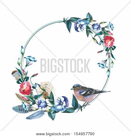 Wildflower Eustoma flower frame in a watercolor style isolated. Full name of the plant: Eustoma russellianum. Aquarelle wild flower for background, texture, wrapper pattern, frame or border.