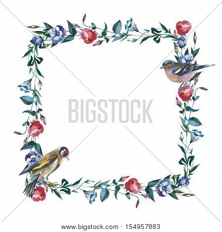 Wildflower Eustoma flower frame in a watercolor style isolated. Full name of the plant: Eustoma russellianum. Aquarelle wild flower for background, texture, wrapper pattern, frame or border.