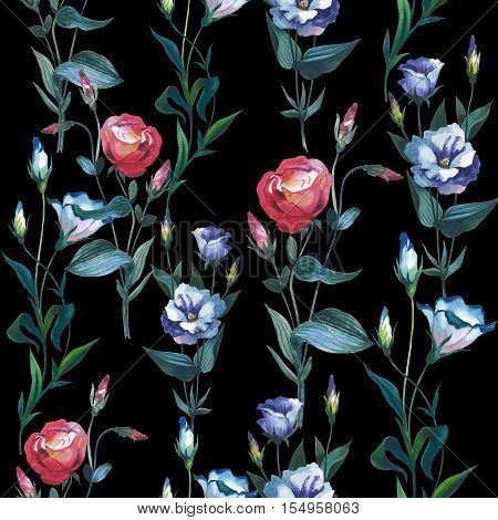 Wildflower Eustoma flower pattern in a watercolor style isolated. Full name of the plant: Eustoma russellianum. Aquarelle wild flower for background, texture, wrapper pattern, frame or border.