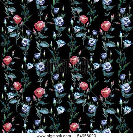 Wildflower Eustoma flower pattern in a watercolor style isolated. Full name of the plant: Eustoma russellianum. Aquarelle wild flower for background, texture, wrapper pattern, frame or border.