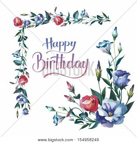 Wildflower Eustoma flower frame in a watercolor style isolated. Full name of the plant: Eustoma russellianum. Aquarelle wild flower for background, texture, wrapper pattern, frame or border.