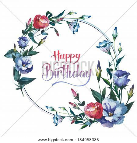 Wildflower Eustoma flower frame in a watercolor style isolated. Full name of the plant: Eustoma russellianum. Aquarelle wild flower for background, texture, wrapper pattern, frame or border.