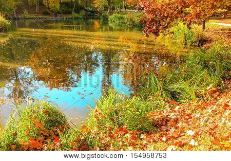 City Park in Hanau (close to Frankfurt am Main) in autumn tints, Germany
