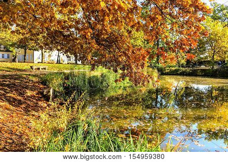 City Park in Hanau (close to Frankfurt am Main) in autumn tints, Germany