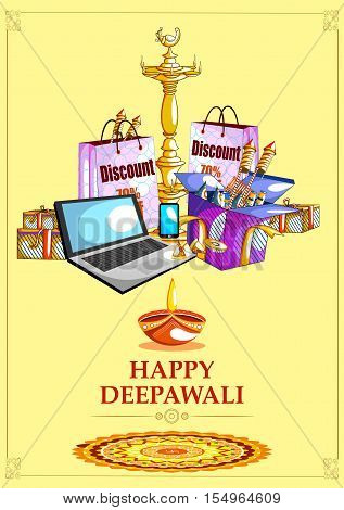 easy to edit vector illustration of Happy Diwali shopping sale offer with decorated diya for India festival