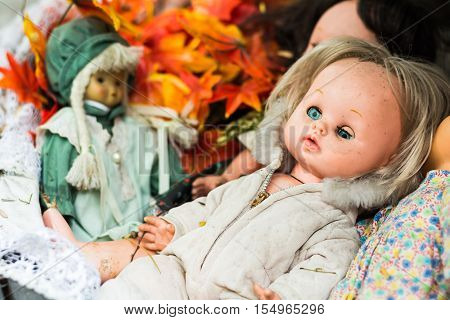 Discard old baby doll., Abandoned Dirty Toy Doll.