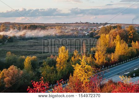 buetiful view of the road from a height. autumn