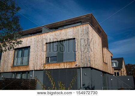 Modern house with wooden cladding - wooden facade wooden house