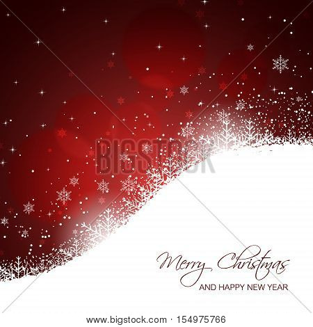 Christmas And New Year Card With Snowflakes, Snowdrifts, Stars And Glitter.