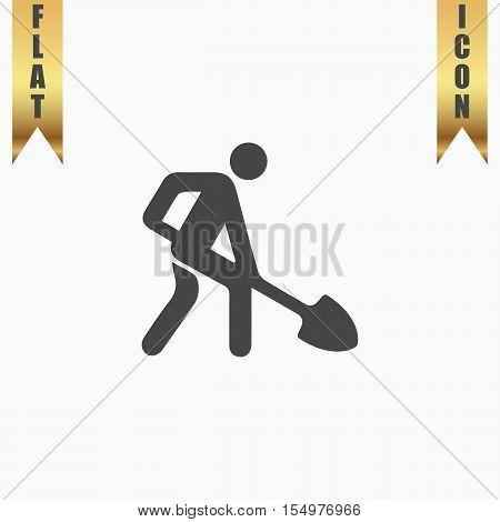 Building site. Flat Icon. Vector illustration grey symbol on white background with gold ribbon