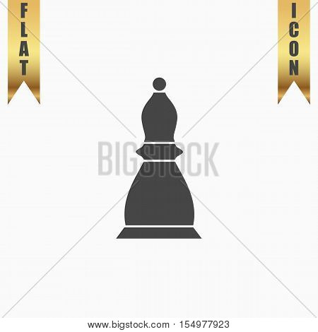 Chess officer. Flat Icon. Vector illustration grey symbol on white background with gold ribbon