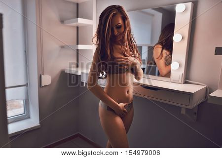 Perfect, Sexy Body And Ass Of Young Woman Wearing Lingerie. Beautiful Hot Female In Underware Posing