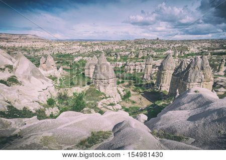 Famous Love valley in Cappadocia, Turkey. Toned