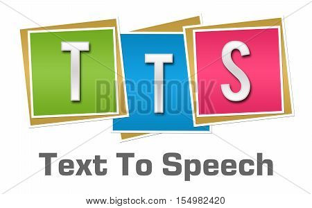 TTS - Text to speech text alphabets written over colorful background.