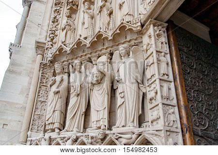 Side facade's details of Notre-Dame of Paris Cathedral