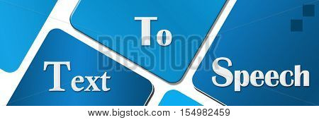 TTS - Text to speech text alphabets written over blue background.