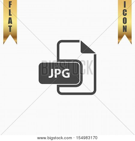 JPG image file extension. Flat Icon. Vector illustration grey symbol on white background with gold ribbon